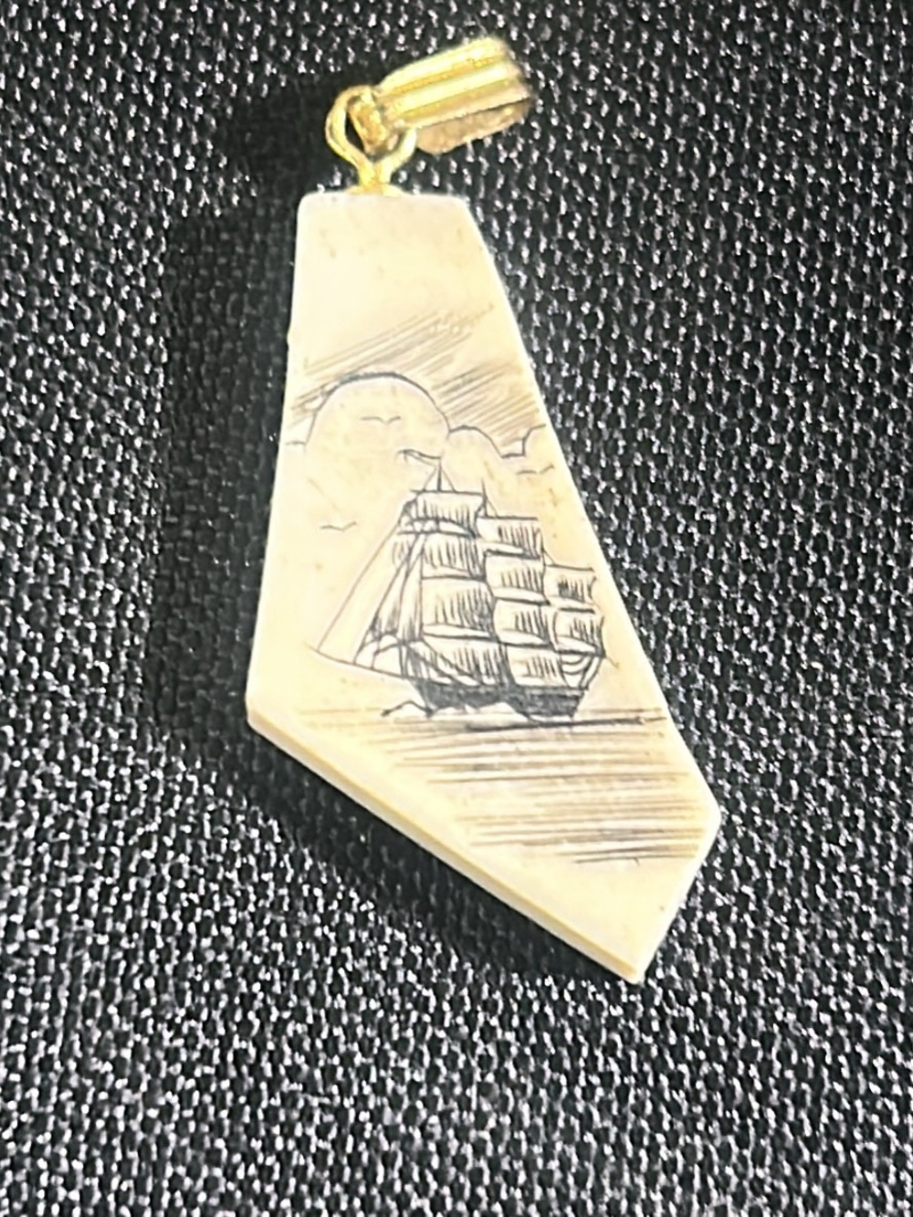 Hand-Engraved Ship Pendant scrimshaw